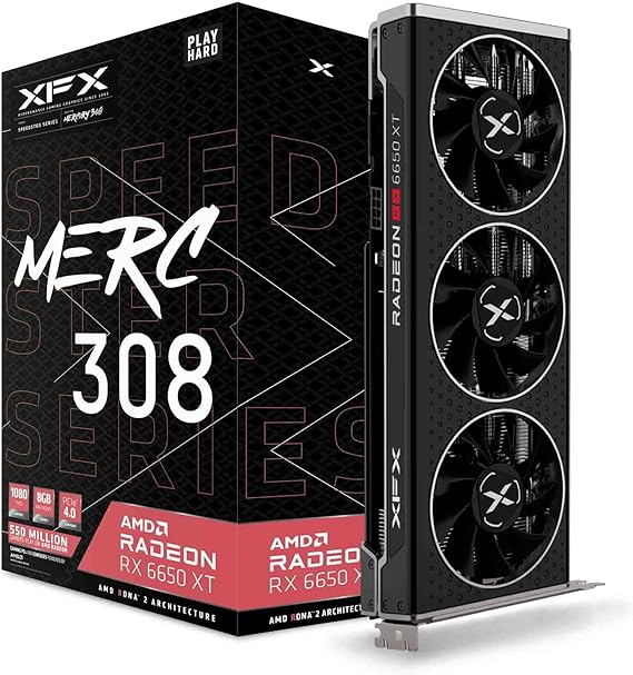 XFX Speedster MERC308 Radeon RX 6650XT Black Gaming Graphics Card with 8GB GDDR6 HDMI 3xDP AMD RDNA™ 2 (RX-665X8TBDY)