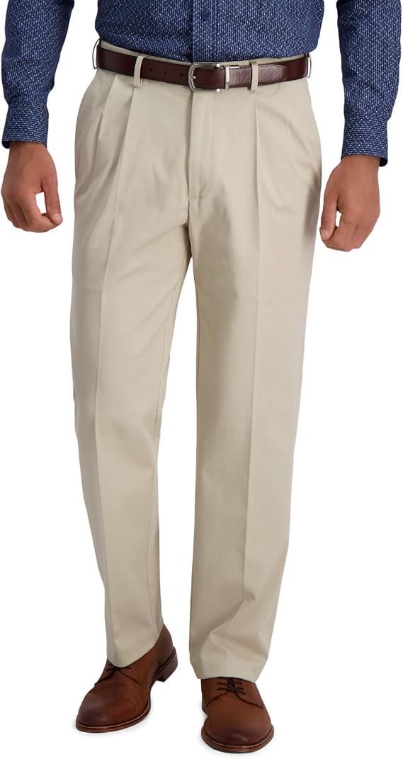 Haggar Mens Classic Fit Iron Free Premium Khaki Pleat Front Casual Pant
