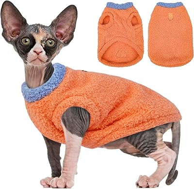 Cat Sweater, Warm Kitten Coat Fleece Vest, Sphynx Hairless Cat Shirts, Soft Pajamas for Cats Only