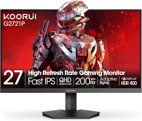 27 inch Gaming Monitor QHD 200Hz, 27" 2K 200Hz Computer Monitor 2560x1440p, Compatible with 2K 200Hz/2K 180Hz/2K 165Hz/FHD 200Hz/FHD 180Hz/FHD 165Hz, 1ms IPS, HDR400
