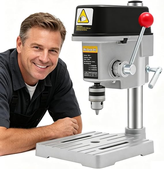 SHZICMY 340W Mini Drill Press, 3-Speed Benchtop Drill Press, Electric Bench Wood Drilling Machine for DIY Creation, Small and Precise Work Like Jewelry Making Woodworking