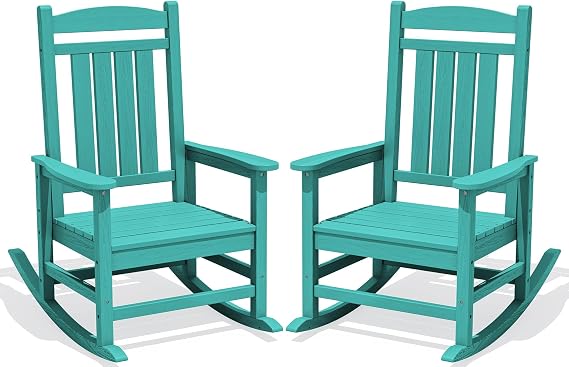 KINGYES Oversized Outdoor Rocking Chairs Set of 2, HDPE Porch Rocker, Aruba