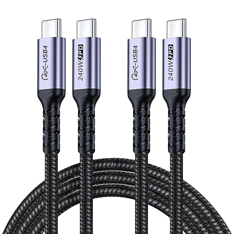 USB 4 Cable 6.6FT 2 Packs, 240W USB C Cord, High Speed 40Gbps Data