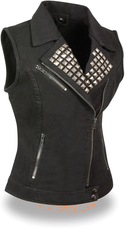 Bikers Edge Ladies Motorcycle Biker Light Weight Milwaukee Spike Sexy Denim (S, Black)