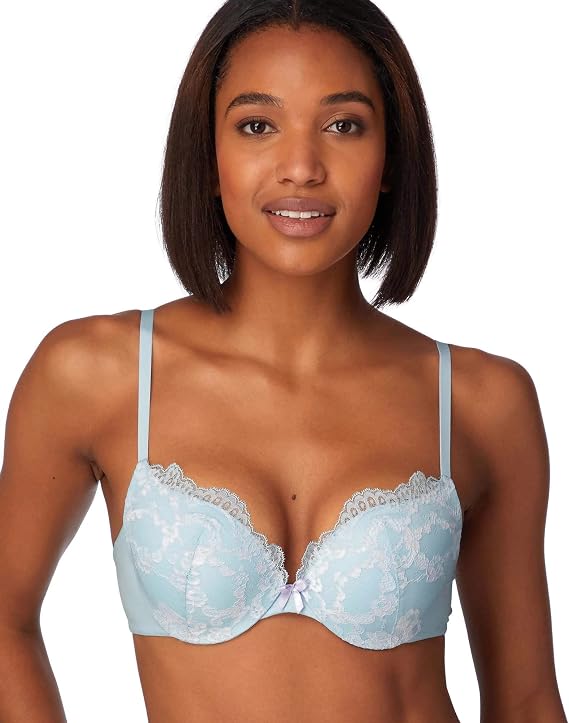 Maidenform Women's Love The Lift Push Up & In Lace Demi Bra, DM9900, Blue Whimsy Lilac, 34B
