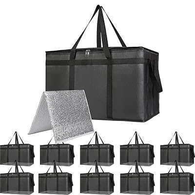 Bodaon Large 10-Pack Insulated Food Delivery Bag With Hard Bottom, L CateringPizza Cooler Bags, Rideshare Delivery Bag, Thermal ColdHot Styrofoam Carrier for TravelShoppingCar