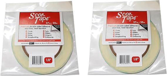 Scor-Tape 1/8" Double-Sided Adhesive Tape, 27 Yards x 2 Rolls, Acid-Free, Ultra-Thin, Perfect for Card Making, Scrapbooking & Paper Crafts, Multi-Pack Value