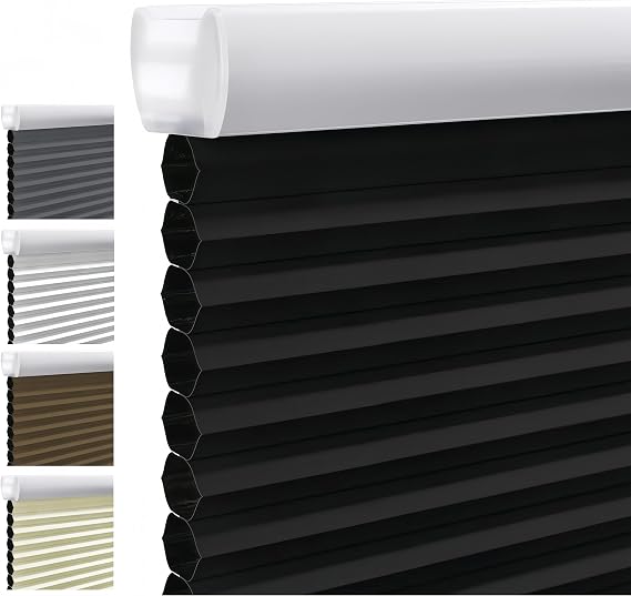Blackout Cellular Shades Cordless Honeycomb Shades for Windows Pull Down Honeycomb Blinds for Windows Bedroom Office Living Room.Black,Custom Sizes