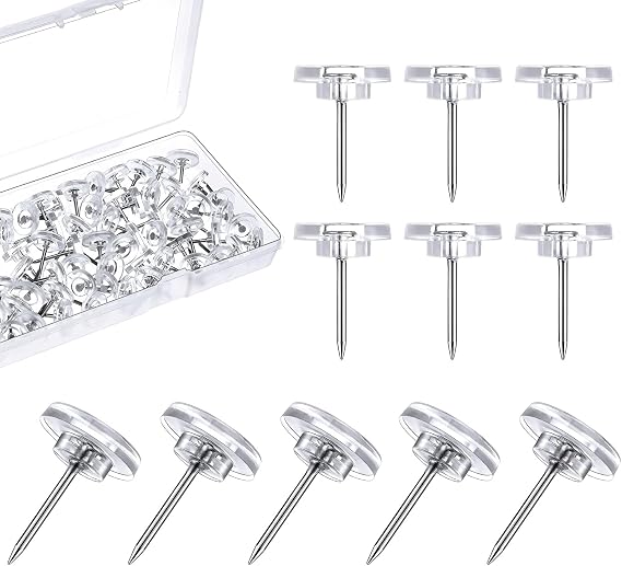 Clear Push Pins - 150Pcs Drawing Pins Map Pins with Storage Box, Thumb Tacks for Cork, Notice and Bulletin Boards - Perfect for Posters, Wall Hangings, Cork Board, School & Office Use