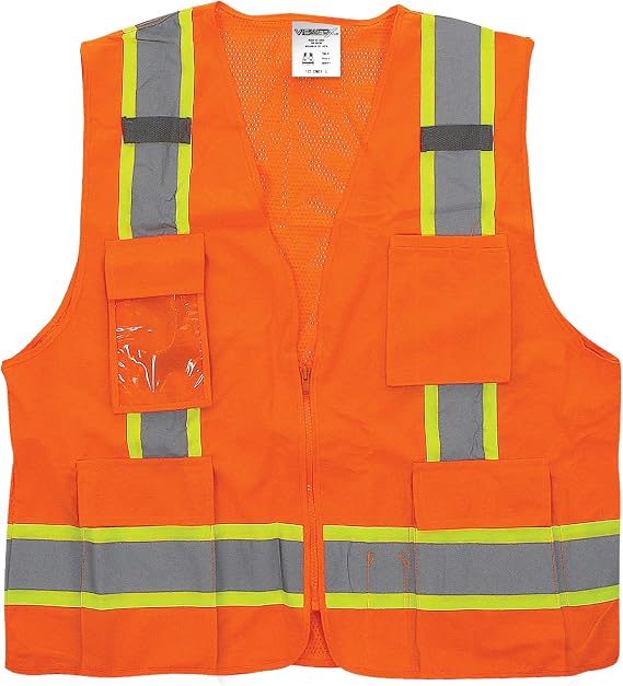 Orange Hi-Vis Deluxe Vest ANSI CL2 Safety Vest, Reflective Vest for Work, Construction & High-Traffic Areas