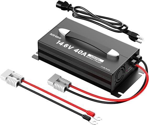 Redodo 12V 40A LiFePO4 Battery Charger, 14.6V Output, Fast AC-DC, Mountable | For LiFePO4 Batteries, 0V Activation with Anderson Connector & LED Indicator, Smart 3-Stage Charging for RVs, Homes, Off-Grid