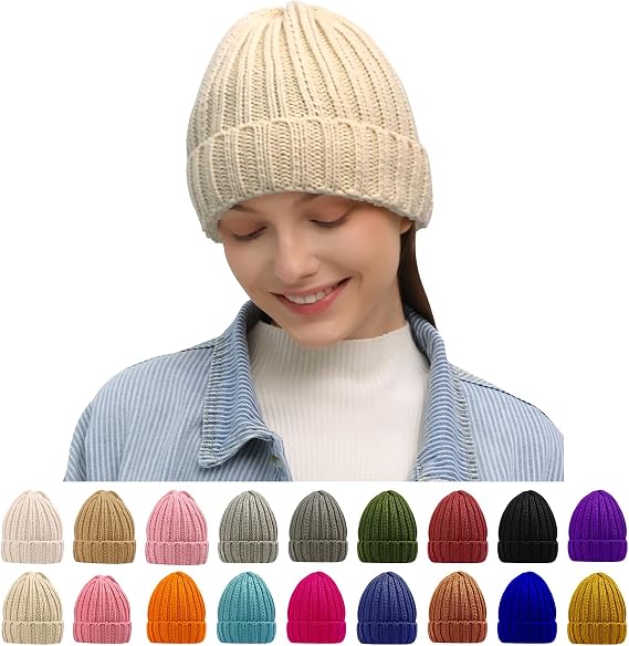 Rosoz Winter Hats for Women Warm Thick Soft Stretch Cable Knit Beanie Skully Cap for Cold Weather