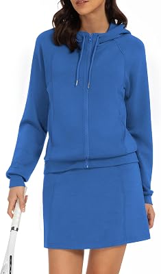 Casly Lamiit Womens 2 Piece Skort Set Athletic Tracksuit Short Tennis Skirt Zip Up Hooded Sweatshirt Active Outfits