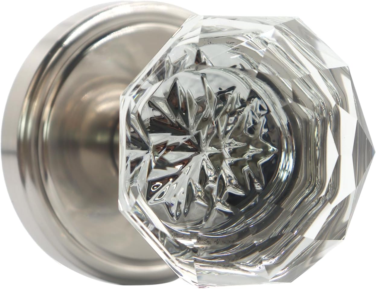 Crystal Door Knobs 1 Pack, Passage Glass Door Handles Interior Levers Silver Antique Clear for Bedroom Study Laundry Room Entrance Hall, Stain Decorative