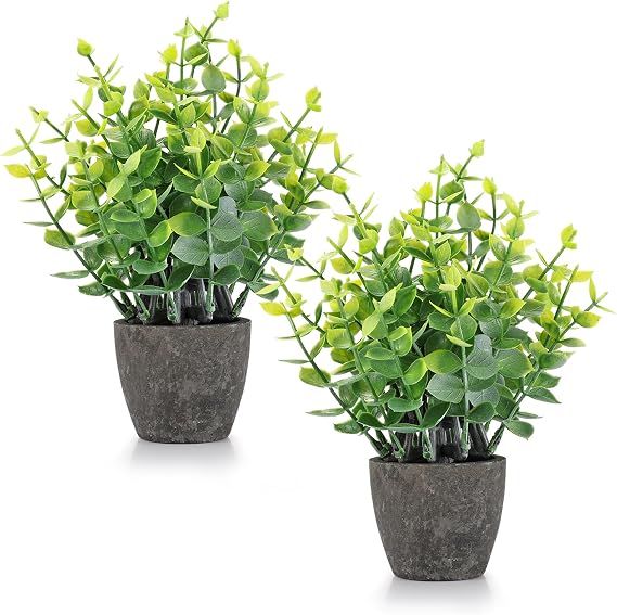 2 Pack Fake Plants Mini Artificial Greenery Potted Plants Bathroom Decor