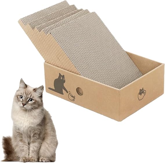 5 Pcs Cat Scratching Board with Box Reversible Scratch Pad | Corrugated Scratching Lounge for Indoor Kitty to Rest Play, 5 in 1 Cat Scratching Pad