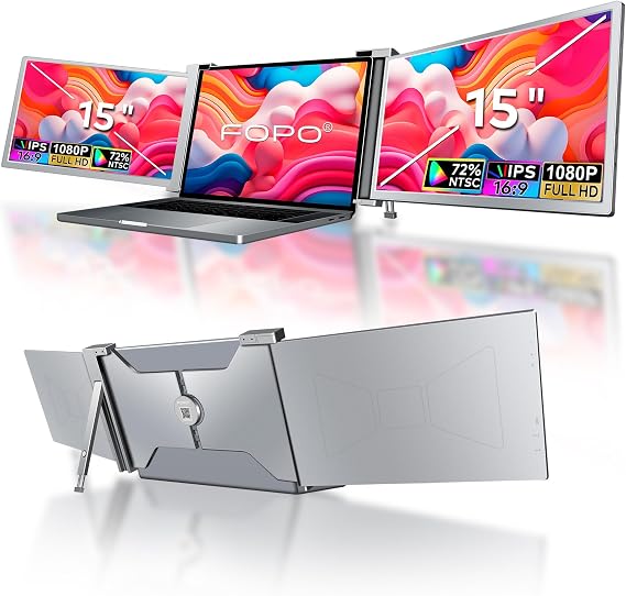 15" Laptop Monitor Extender, 1080P Full HD Triple Portable Monitor with USB-C/HDMI, Plug and Play laptop screen extender for 15-17.3" Laptops with Windows/Mac(Only for M1 Max/M1 Pro)/Switch - S17