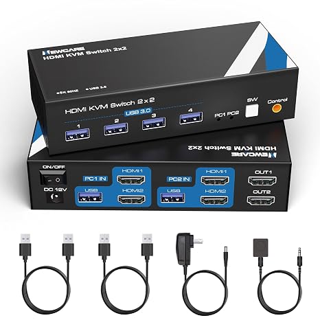 8K KVM Switch HDMI 2 Monitors 2 Computers, NEWCARE 4K 120Hz KVM Switch Dual Monitors 2 Computer with 4 USB 3.0 Port, HDMI 2.1 Switch 2 Port Support HDCP 2.3, HDR 10, RGB 8:8:8, Wired Remote Switch