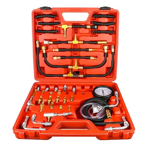 QPKING TU-443 Fuel Pressure Tester Kit, 0-140 PSI for Gasoline Engines