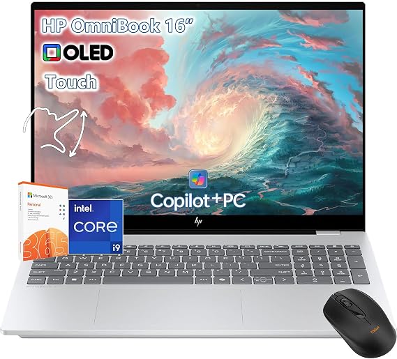 HP OmniBook 7 Touchscreen Laptop - 16inch 2K OLED 120Hz -Intel Core 9 270H Beat AMD Ryzen 9 8945H -32GB RAM -1TB SSD -Windows 11 Office 365 - Business Computadora Portatil PC AI Copilot 2025