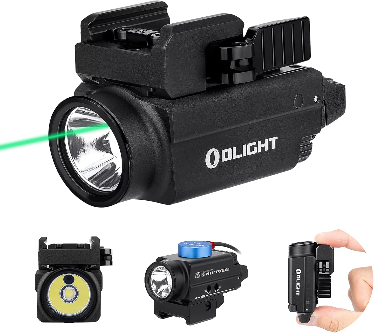 OLIGHT Baldr S 800 Lumens Compact Rail Mount Weaponlight with Green Beam and White LED Combo, Magnetic USB Rechargeable Tactical Flashlight with 1913 or GL Rail, Battery Included Black