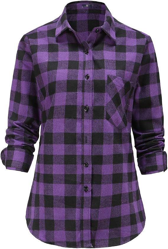 Soft Women Flannel Shirt Checkered Plaid Button Down Shirt Womens Fall Outfits