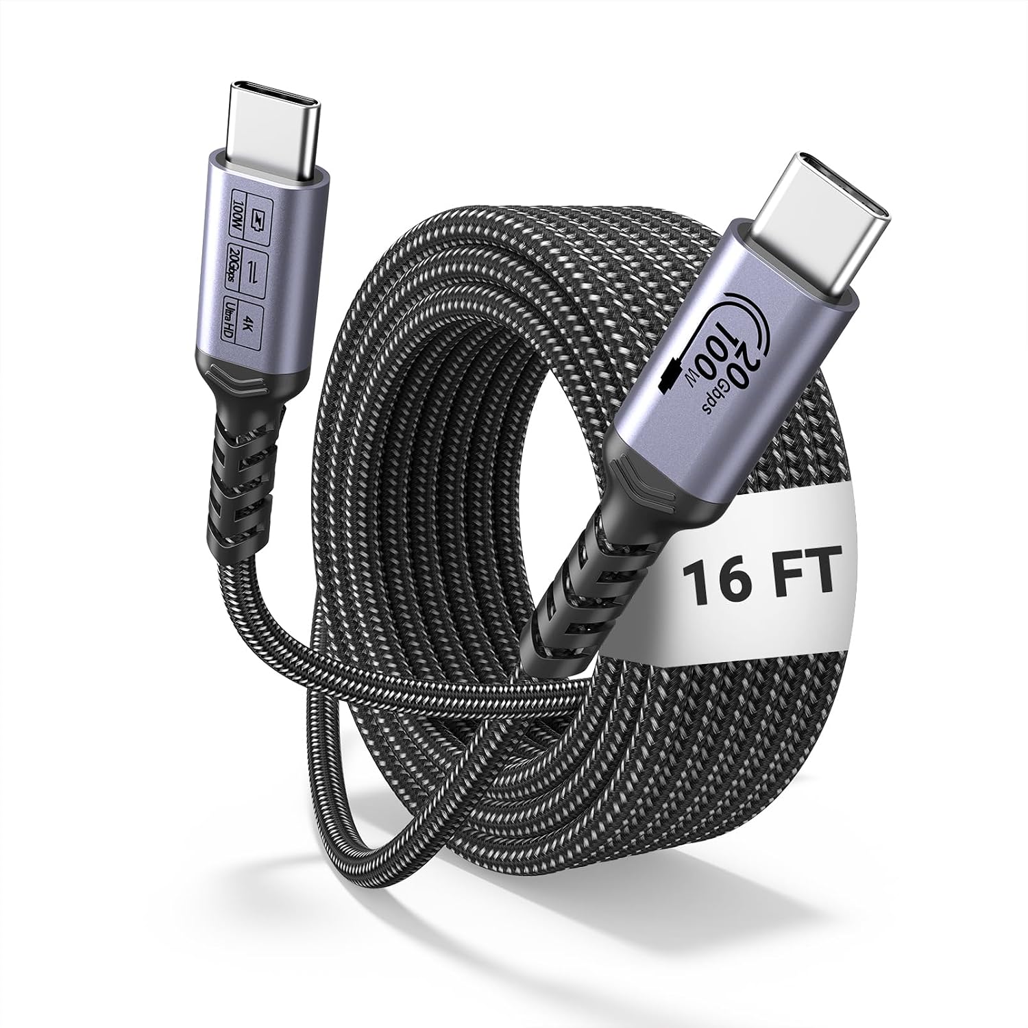 USB C Cable 16ft, 100W Long USB C 3.1 Gen 2 Cable, 20Gbps High Speed Data Transfer, 4K Video Monitor Compatible with iPhone 1615, MacBook AirPro, Samsung Galaxy