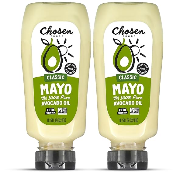Chosen Foods 100% Avocado Oil-Based Classic Mayonnaise, Gluten & Dairy Free, Low-Carb, Keto Diet Friendly, Mayo for Sandwiches, Dressings and Sauces, Made with Cage Free Eggs (11.25 fl oz, 2 Pack)
