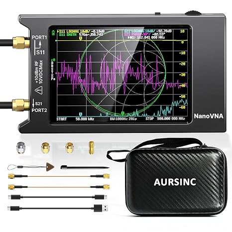 AURSINC NanoVNA H4 Vector Network Analyzer, Lastest V4.4 9kHz-1.5GHz 4" Antenna Analyzer, with EVA Hard Shell Protective Storage Bag for Antenna Analyzer, Shockproof, Waterproof, with Carry Strap
