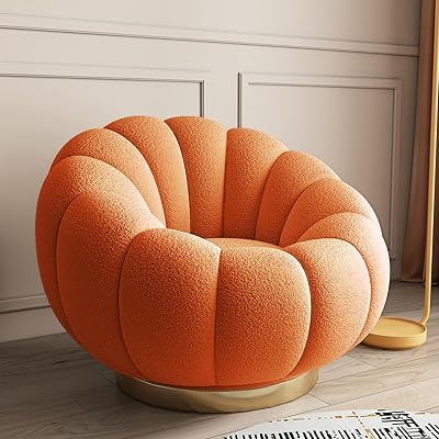 Swivel Accent Chair with Ottoman, Modern Lounge Chair with Metal Base Frame & Footrest, Comfortable Single Leisure Sofa Chair Reading Chair for Living Room orangeA-1