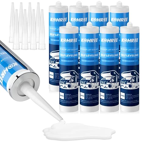 Kohree RV Roof Sealant 8 Pack, Self-Leveling Lap Sealant White | RV Caulking Exterior for RV Roofs, Maintenance, Repair
