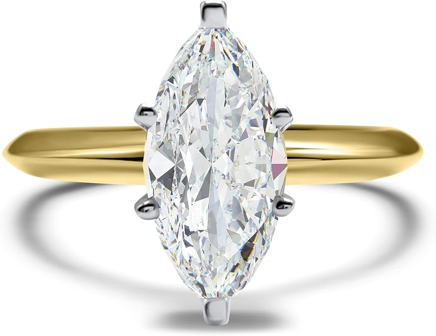 CZ Ring Marquise Yellow Gold Wedding Engagement Band 14k Cubic Zirconia Solitaire 2ct
