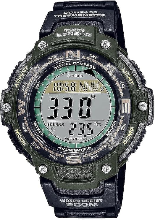 Casio Twin Sensor World Time 200M Waterproof Digital Compass Watch, Black, Digital
