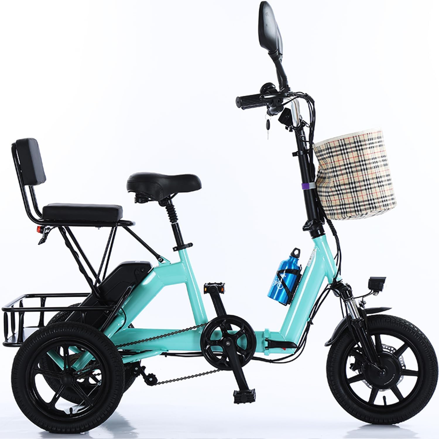 Adult Folding Electric Tricycle Power Assist Tricycle Lithium Battery Pedal Mini Electric Bicycle Shopping Basket Elderly Bicycle Outdoor Daily Riding, 14 Inch AU