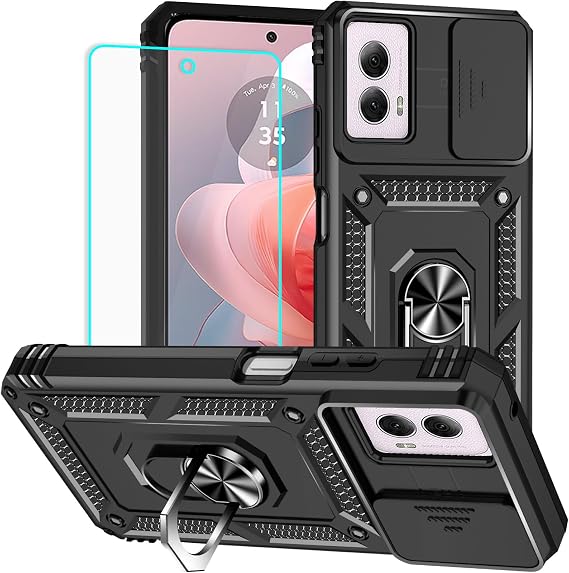 HNHYGETE for Moto G Power 5G 2024 Case with Screen Protector: [Military Grade 20ft. Drop Tested] Ring Shockproof Protective Phone Case for - Motorola G Power 5G 2024 (Black)