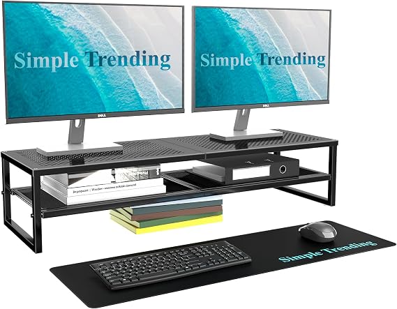 Simple Trending Dual Monitor Stand Riser with Mouse Pad, Black