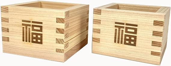 JapanBargain 2729, Sake Masu Cups Japanese Hinoki Wood Sake Cups Made in Japan, 4 oz, Fuku-Happiness, Set of 2