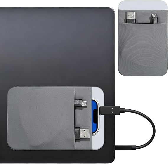 Portable Hard Drive Sleeve 2-Pocket Stick on Pouch with Reusable Adhesive SSD Hard Drives Carrying Case Computer Accessories Pouch Holder for Most Laptop External Solid State Drive Mouse USB Cable