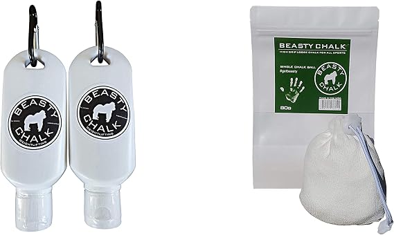 Beasty Chalk - Liquid Chalk 50 ml Pair & Chalk Ball, 80 Gram - Sports Chalk Cream - Great Grip for Gymnastics, Rock Climbing, Sports, Lifting, Pull-Ups, Deadlifts, Kettlebells, Pole - Bundle