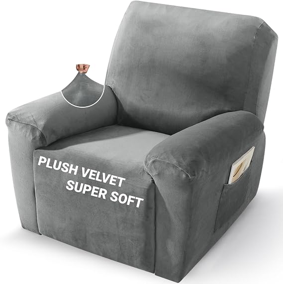 ZNSAYOTX 2026 Velvet Oversized Recliner Cover 3-Piece, Luxury Plush Recliner Chair Covers with Elastic Band & Ties Stay in Place, Stretch Reclining Slipcover for Lazy Boy Soft Washable (Grey)