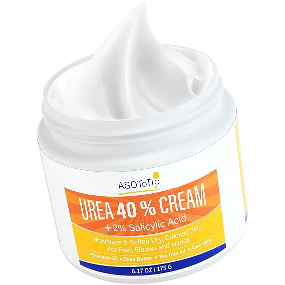 ASDToTio Urea Cream 40% - Foot Care for Dry Cracked Heels, Foot Lotion - With 2% Salicylic Acid, Tea Tree Oil, Shea Butter, Aloe Vera - For Feet, Hands, Heels, Elbows, Knees and More - 6 oz