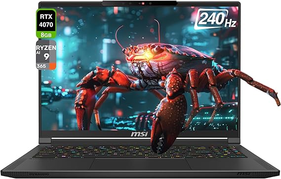 MSI Stealth A16 AI+ Copilot Gaming Laptop, AMD Ryzen AI 9-365, 32 GB LPDDR5X RAM, 1 TB PCIe SSD, 16" QHD (2560x1600) 240Hz Display, Nvidia G-Force RTX 4070, Backlit Keyboard, W11 Home, Black