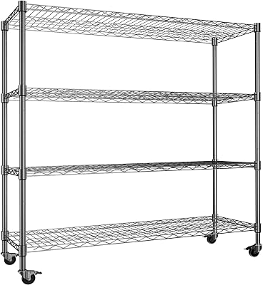62.56 H x 59 W x 20 D Heavy Duty Metal Storage Rack with Wheels - Adjustable Wire Shelving Unit for Kitchen, Pantry, Garage & Commercial Use
