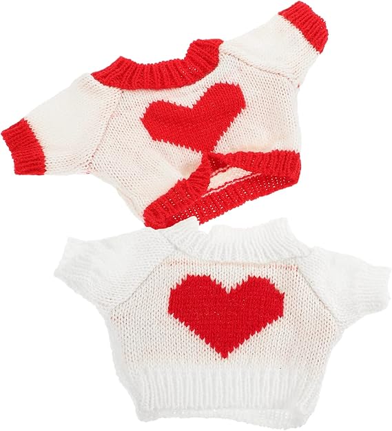 LIOOBO 2Pcs Bear Doll Clothes Washable Outfit for Plush Dolls Cute Heart Pattern Sweaters for Play and Collectible Decor