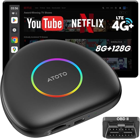 Wireless CarPlay&Android Auto Adapter Magic AI Box with 4G LTE | 8GB+128GB | GPS | Android 13 OS | OBD II, Compatible with Wired Factory CarPlay&Android Auto, Support for YouTube/Netflix