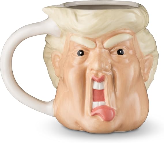 Decodyne Funny Donald Trump Novelty Mug - 18 Oz - Hand Painted Donald Trump Face Shape Ceramic Coffee Mug