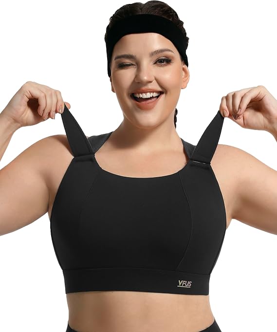 High Impact Molded Cup Sports Bra Adjustable Criss Cross for Big Busts | No Bounce, Wireless. Workout Bra, Full Coverage, Plus Size Women, Easy On and Off, for Running and Workouts, High Support