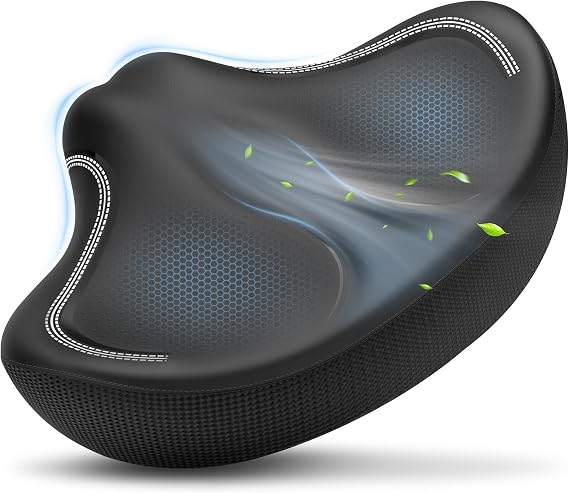New Noseless Oversized Bike Seat, Extra Wide Comfort Pure Memory Foam Bicycle Seat Cushion, Compatible Saddle Replacement with Electric Bike, Exercise, Cruiser, Road Bike for Men & Women