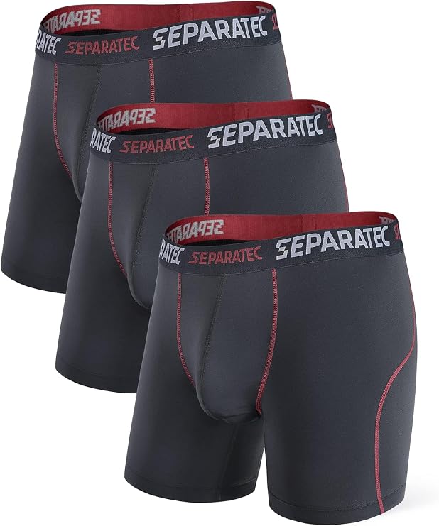 Separatec Mens Boxer Briefs Sports High Elastic Quick Dry Dual Pouch Men's Boxer Shorts Open Fly Boxers Functional Athletic Underwear for Men Multipack