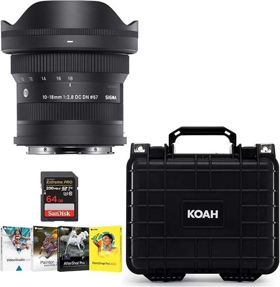 Sigma 10 to 18mm F2.8 DC Lens Bundle | 64GB Memory Card, Software of 4 Softwares Art Software Suite, DN Contemporary Ultra-Wide-Angle Zoom for L Mount, (4 items)